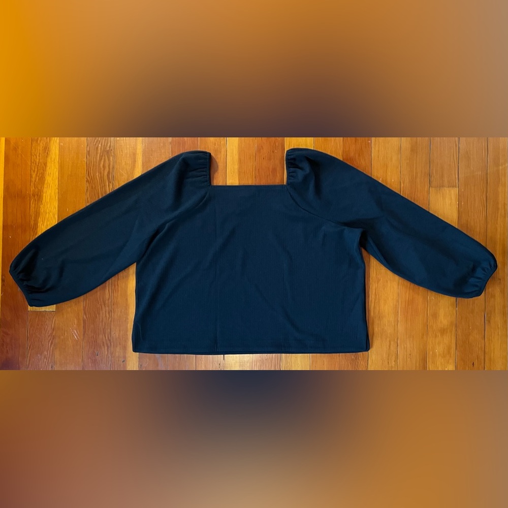 NWT Madewell Black Plus Crepe Square-Neck Puff-Sleeve Top 2X